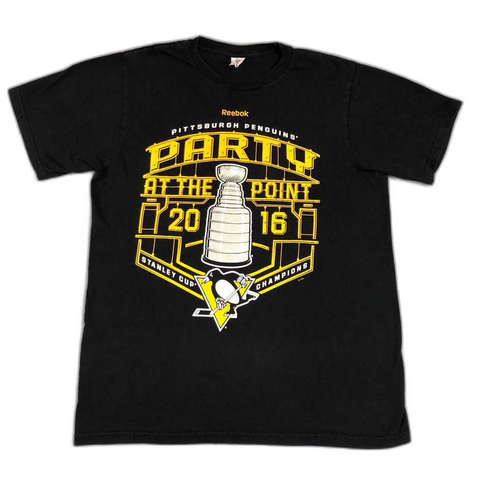 Pittsburg Penguins Shirt Men Medium Dark Gray Reebok Hockey NHL Logo Stanley Cup